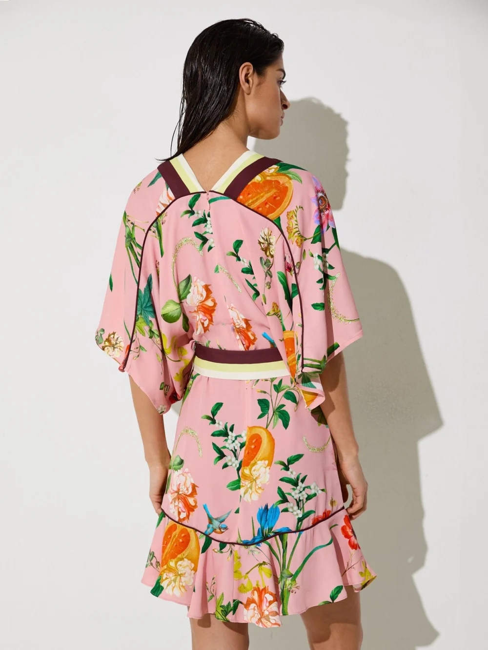 Reiss Coral Orange Scarf-print Belted Beach Mini Dress, view 4