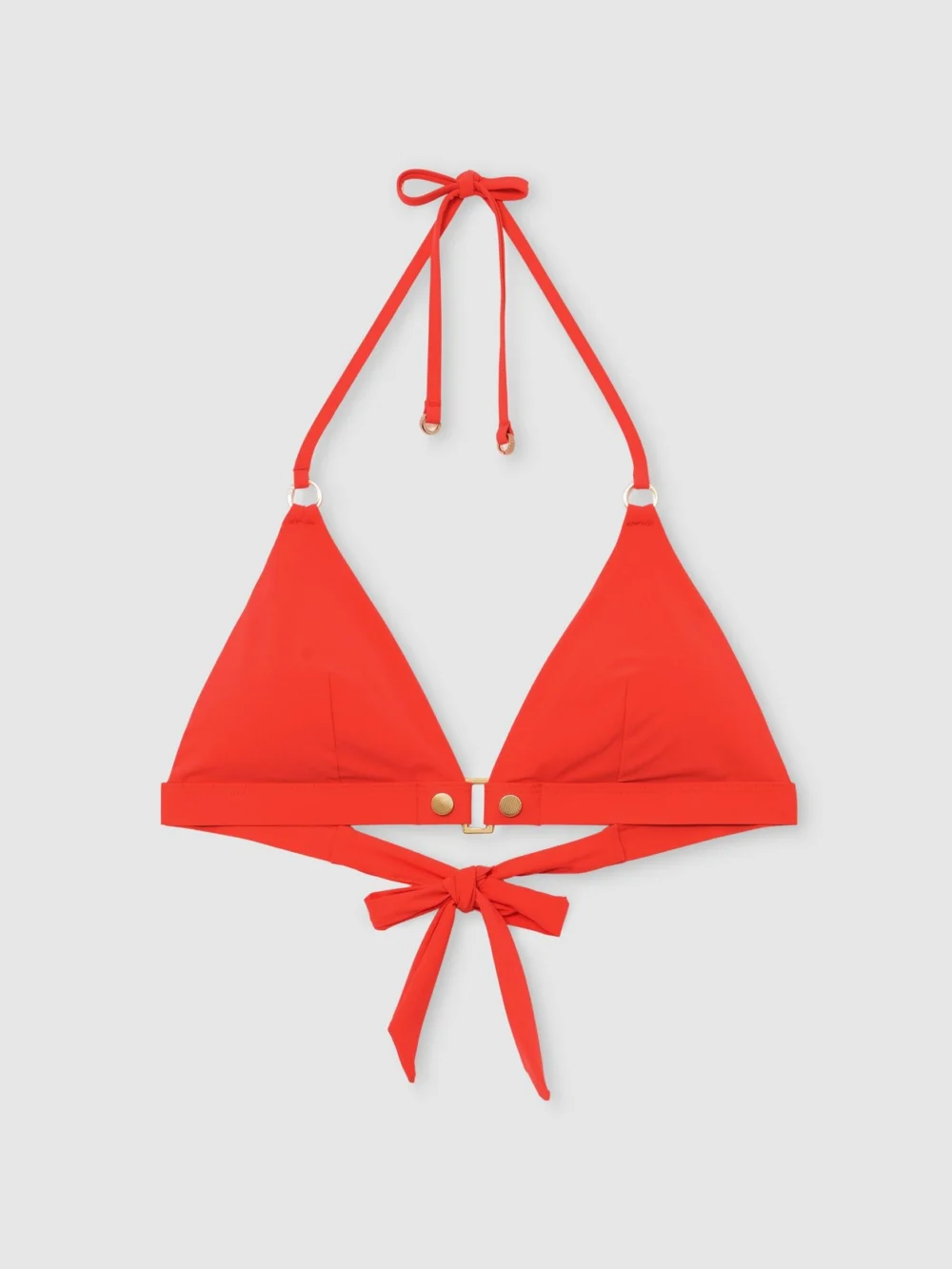 Reiss Coral Orange Triangle Stud-detail Bikini Top, view 2