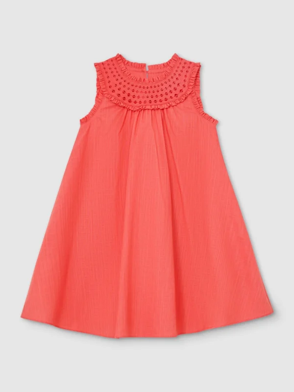 Reiss Coral Pink 3-9 yrs Cotton Cutwork-embroidery Swing Dress