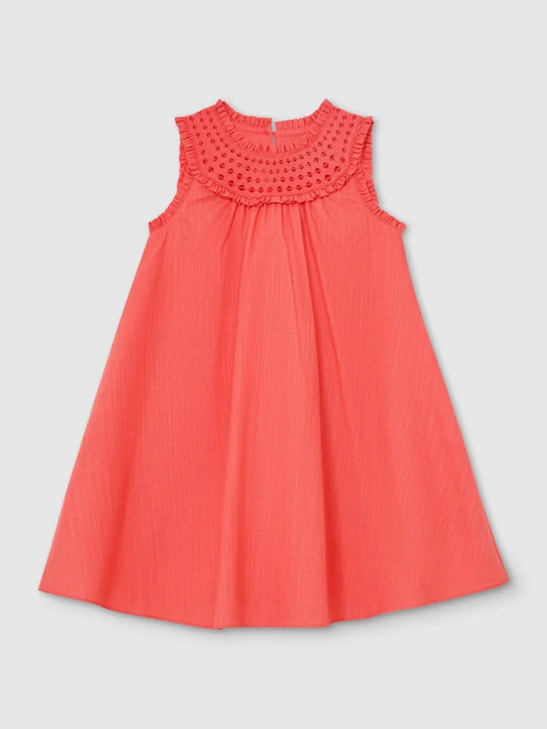 Reiss Coral Pink 3-9 yrs Cotton Cutwork-embroidery Swing Dress