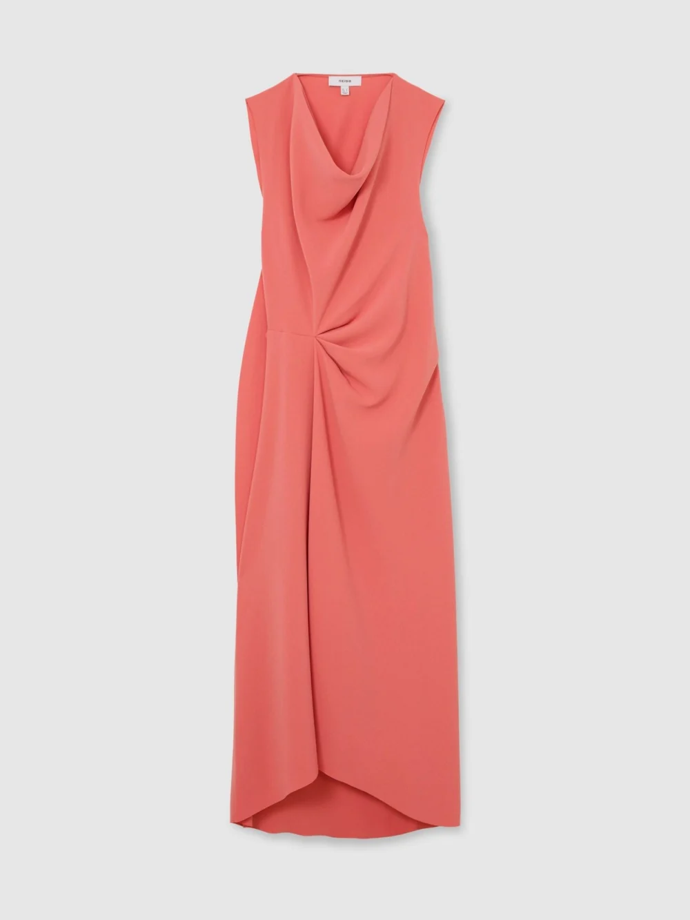 Reiss Coral Pink Drape-detail Sleeveless Midi Dress, view 2