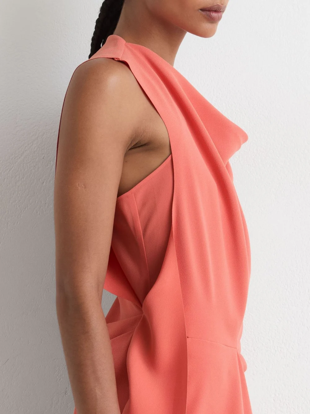 Reiss Coral Pink Drape-detail Sleeveless Midi Dress, view 4