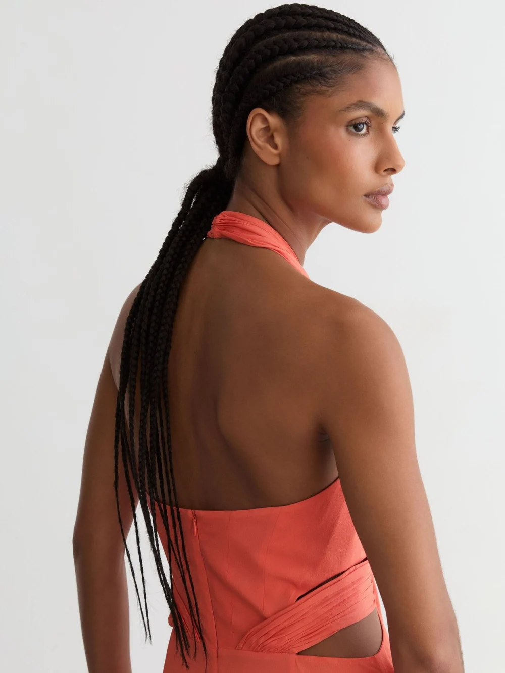 Reiss Coral Pink Halterneck Pleated Maxi Dress, view 4