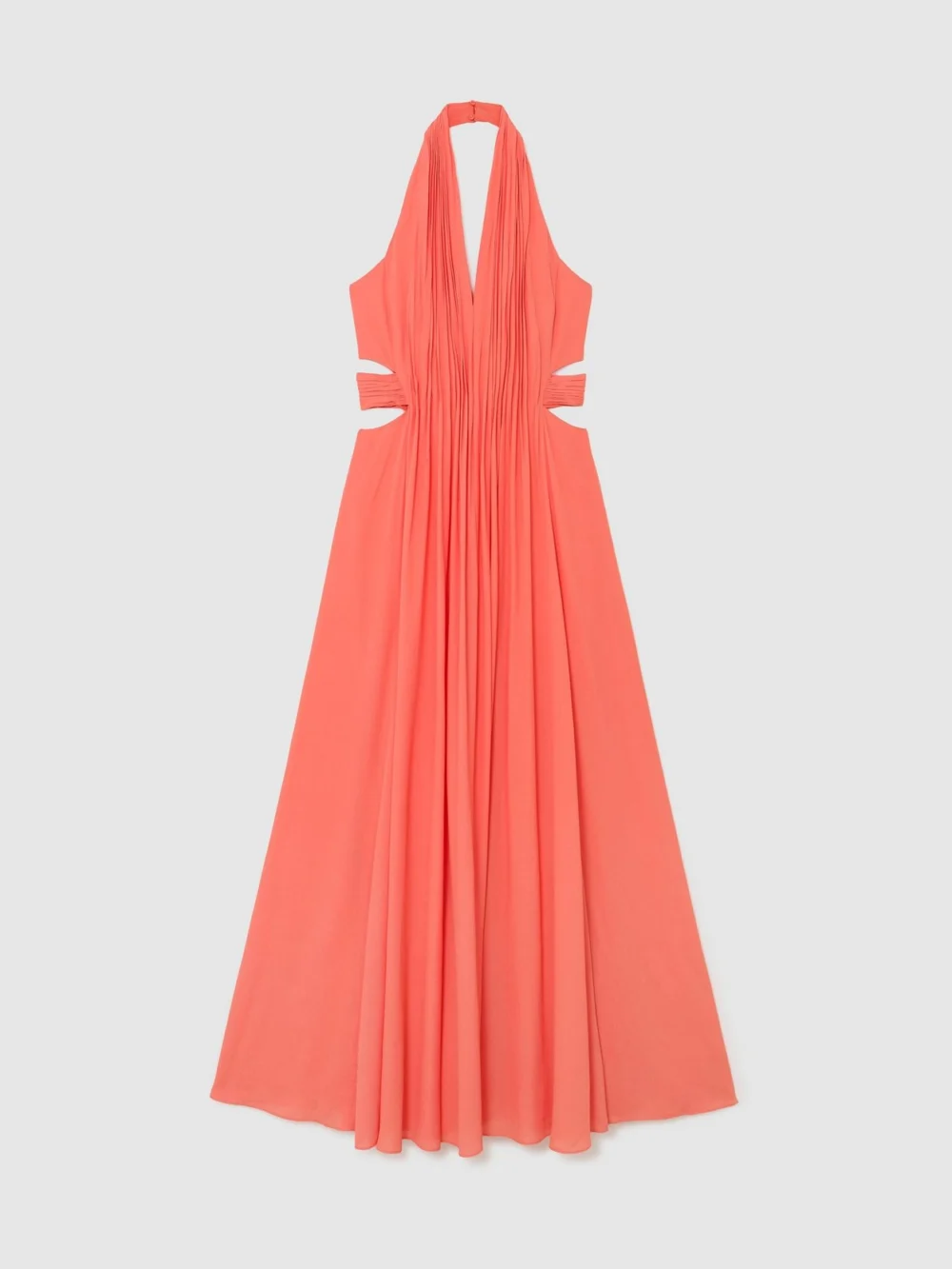 Reiss Coral Pink Halterneck Pleated Maxi Dress, view 6
