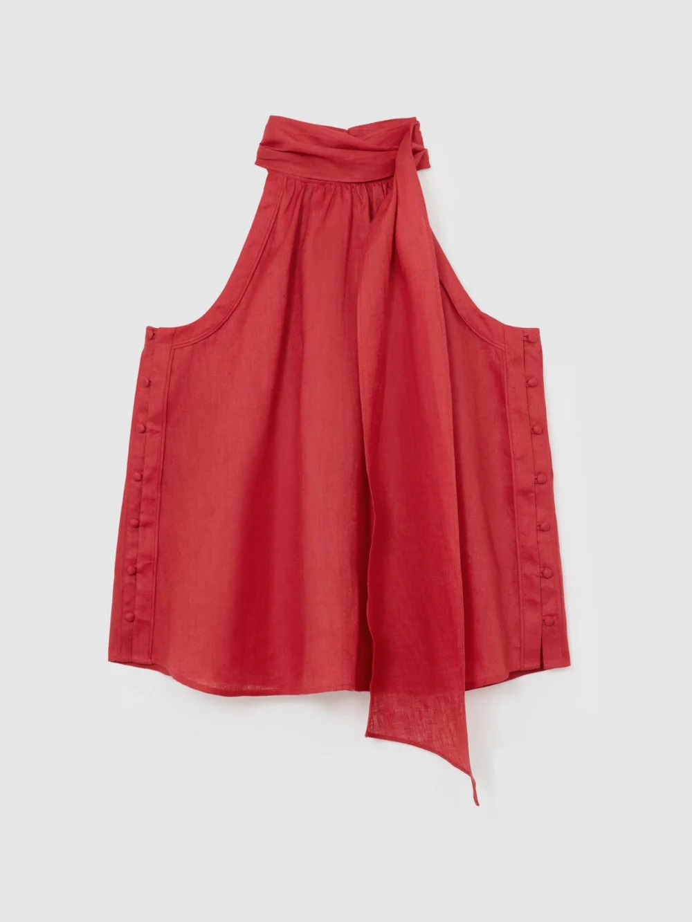 Reiss Coral Red Linen Sleeveless Scarf-neck Top, view 2