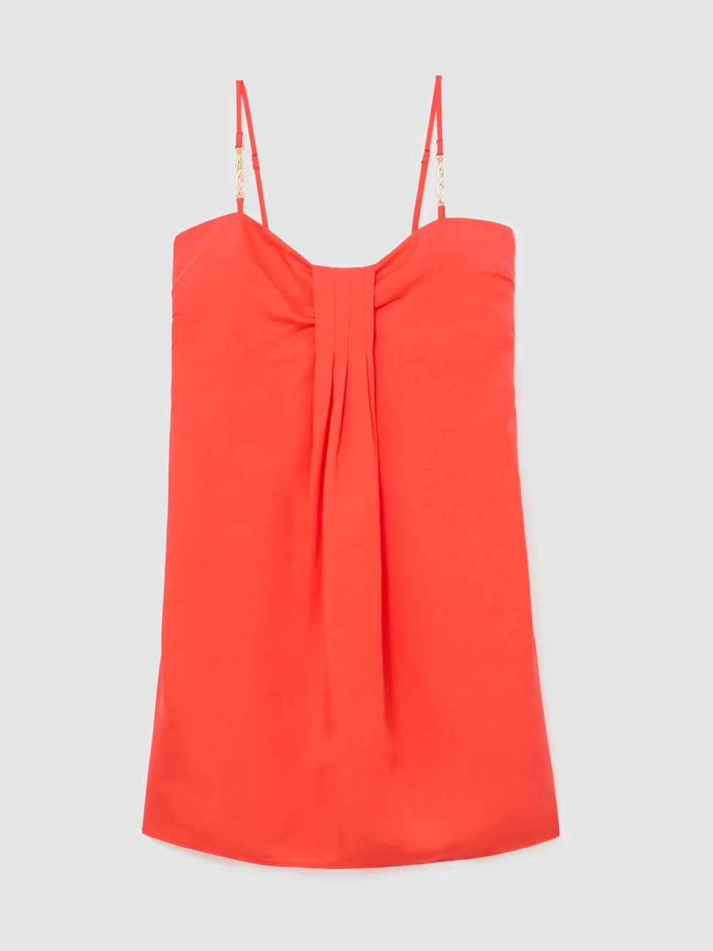 Reiss Coral Red Lyocell-linen Pleat-detail Mini Dress, view 2