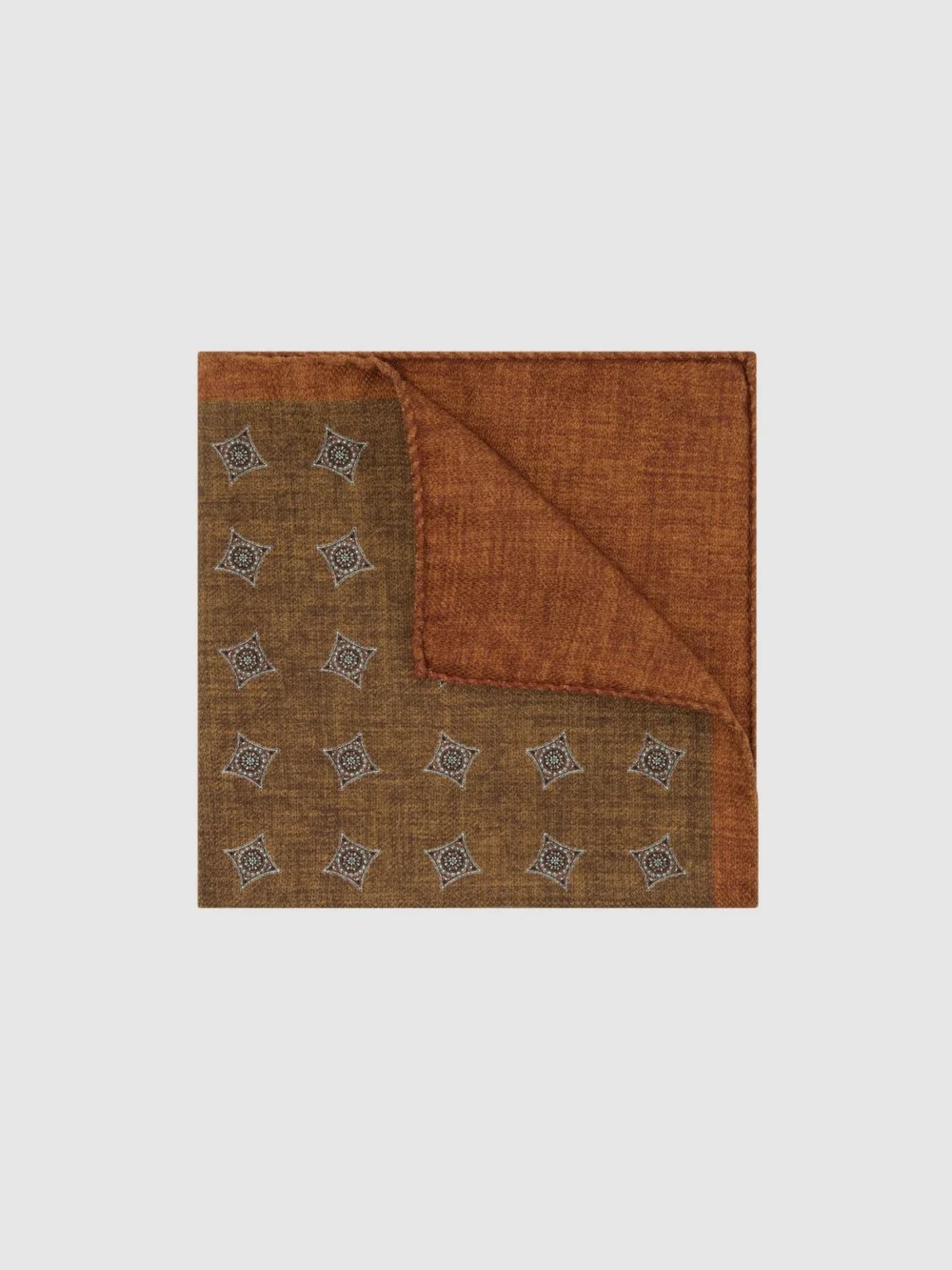 Reiss Corrado Burnt Orange Silk Diamond Medallion-print Pocket Square, One Size in dark orange
