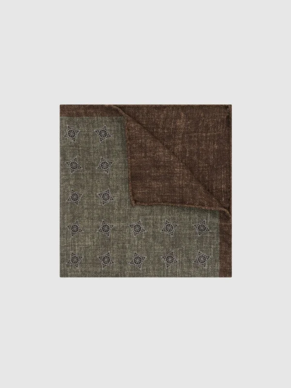 Reiss Corrado Dark Sage Green Silk Diamond Medallion-print Pocket Square