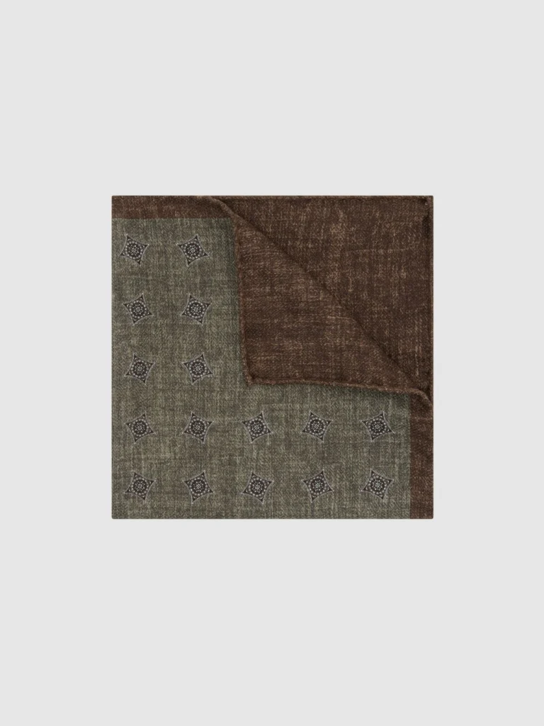 Reiss Corrado Dark Sage Green Silk Diamond Medallion-print Pocket Square