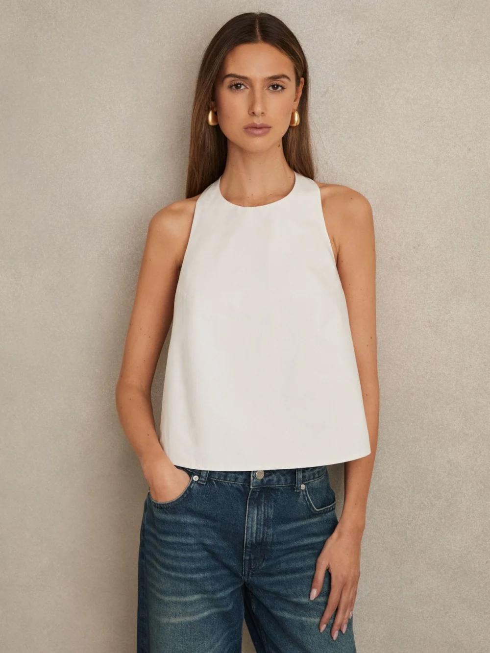 Reiss Cotton Belt-halterneck Top in ivory