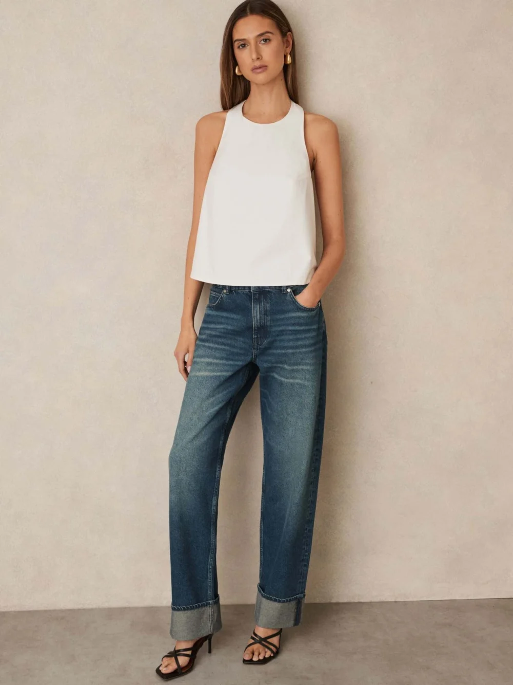 Reiss Cotton Belt-halterneck Top, view 3