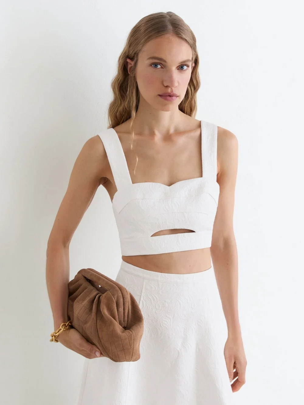 Reiss Cotton-blend Jacquard Crop Top in ivory