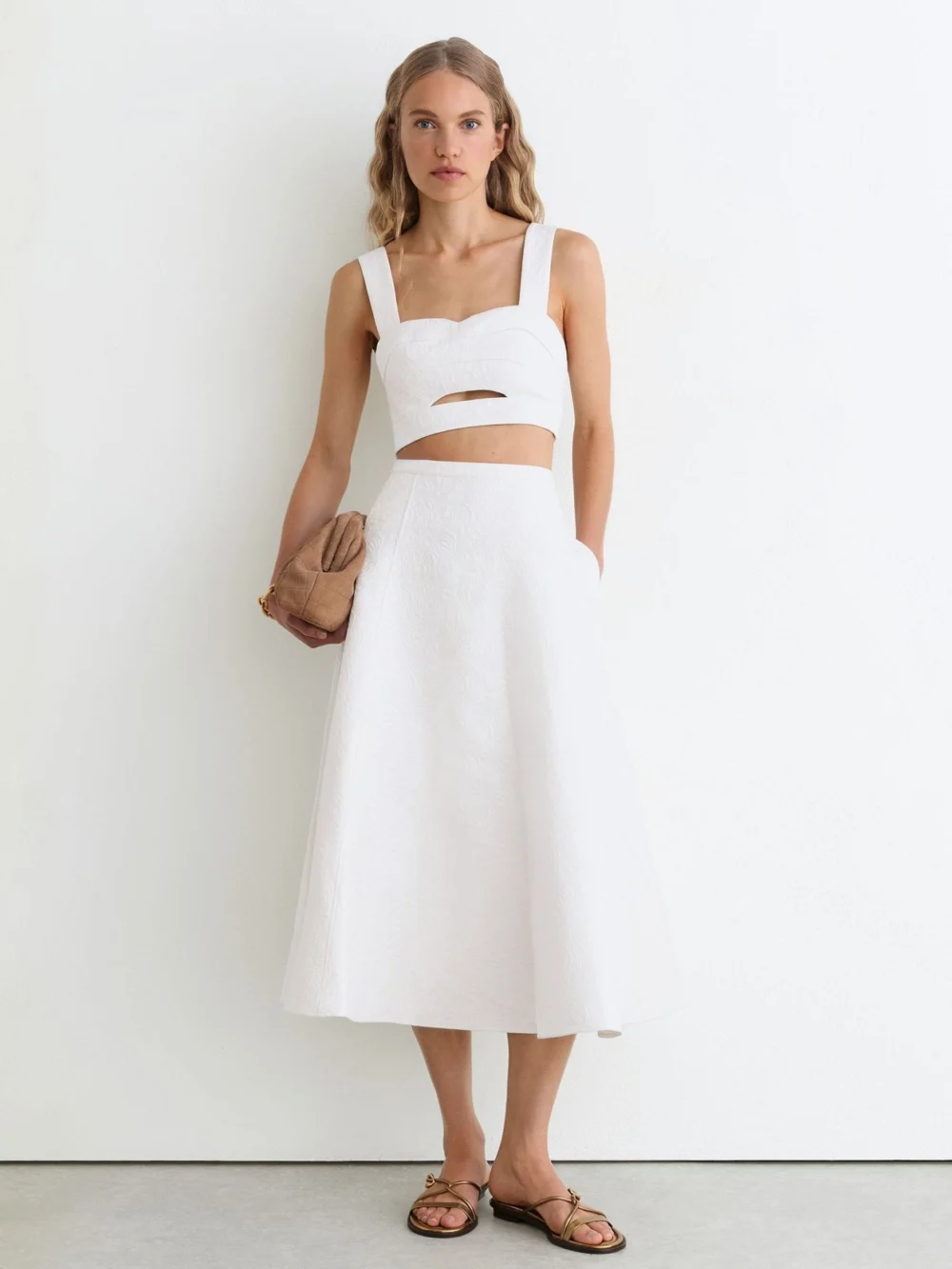 Reiss Cotton-blend Jacquard Crop Top, view 3