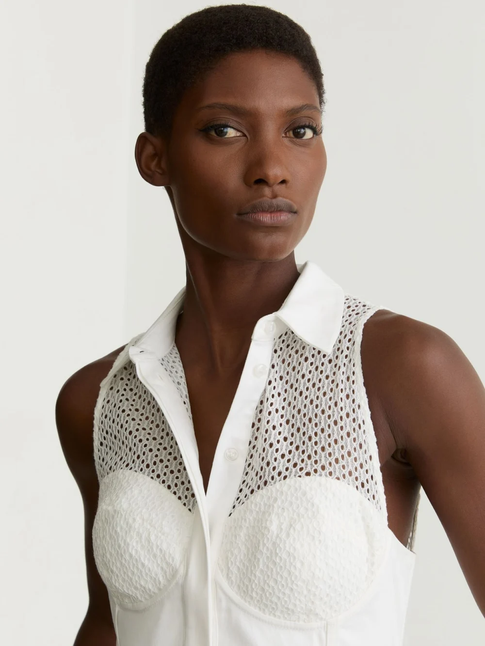 Reiss Cotton Broderie-detail Midi Dress with Stretch, view 3