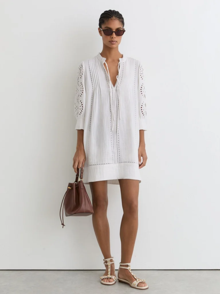 Reiss Cotton Cheesecloth Broderie Mini Dress