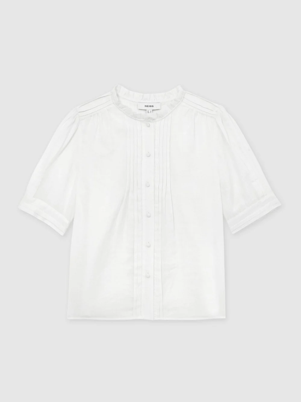 Reiss Cotton Cheesecloth Frill-neck Top, view 2