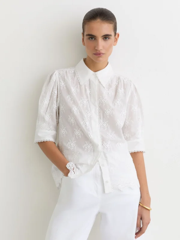 Reiss Cotton Floral-embroidered Shirt