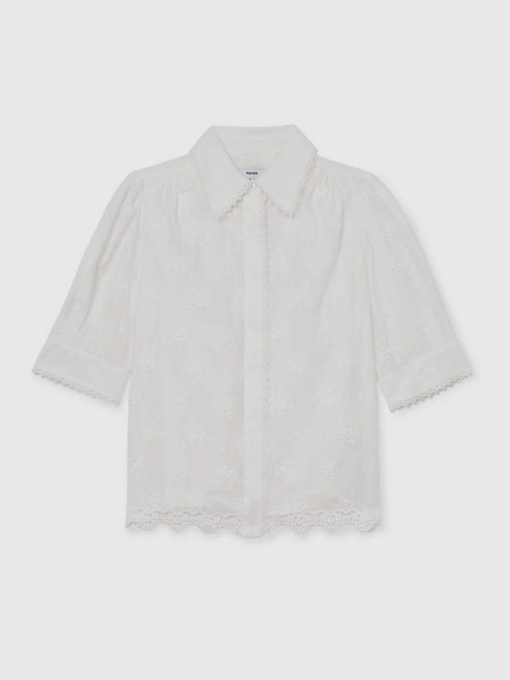Reiss Cotton Floral-embroidered Shirt, view 2