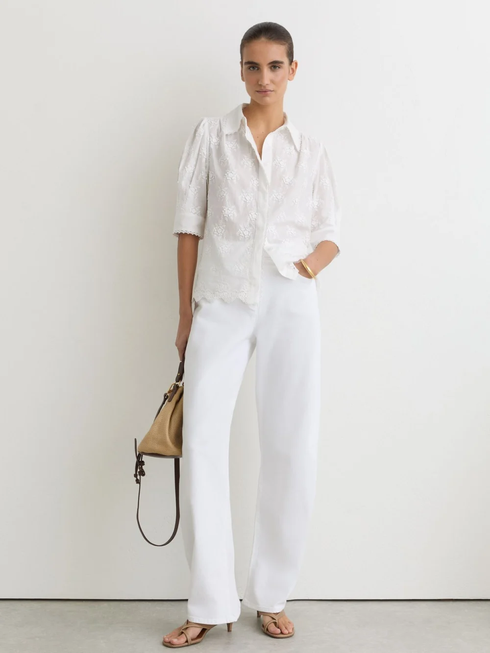 Reiss Cotton Floral-embroidered Shirt, view 3