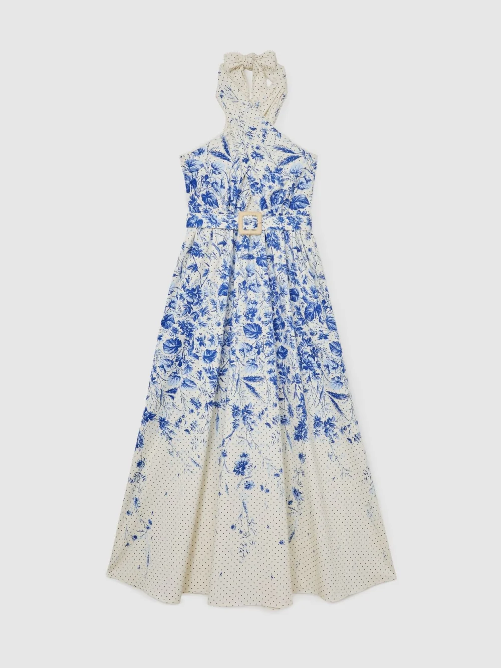 Reiss Cotton Floral-print Belted Maxi Dress with Stretch, view 2