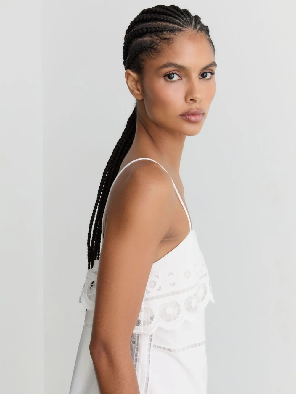 Reiss Cotton Lace-detail Mini Dress, view 3