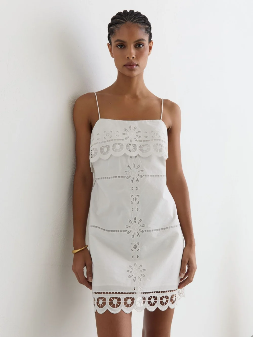 Reiss Cotton Lace-detail Mini Dress, view 4