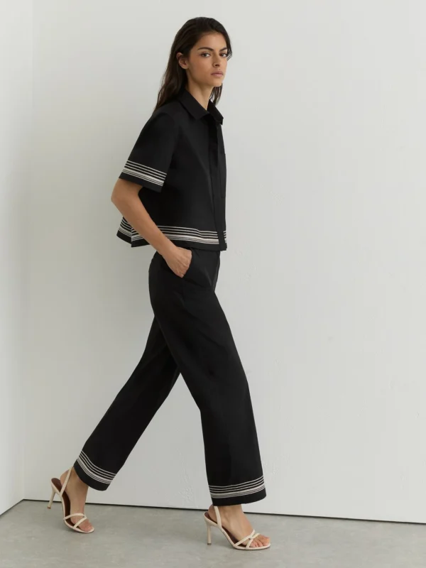 Reiss Cotton Stripe-detail Tapered Trousers