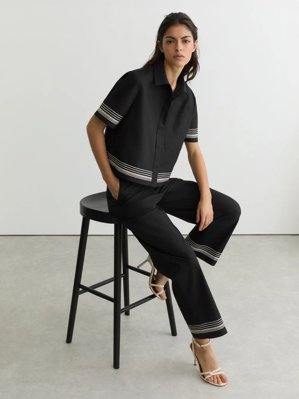 Reiss Cotton Stripe-detail Tapered Trousers, view 4