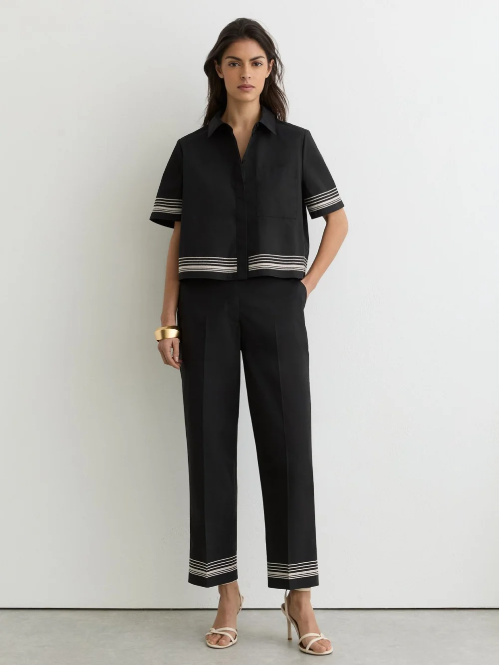 Reiss Cotton Stripe-detail Tapered Trousers, view 5