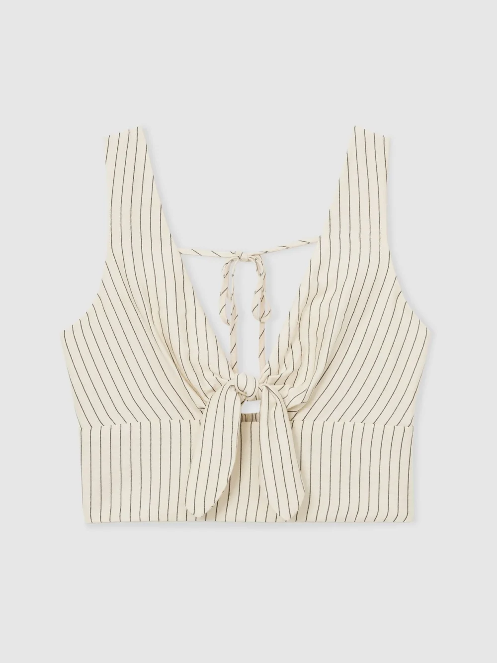 Reiss Cream & Black Pinstripe Tie-front Cropped Top, view 2