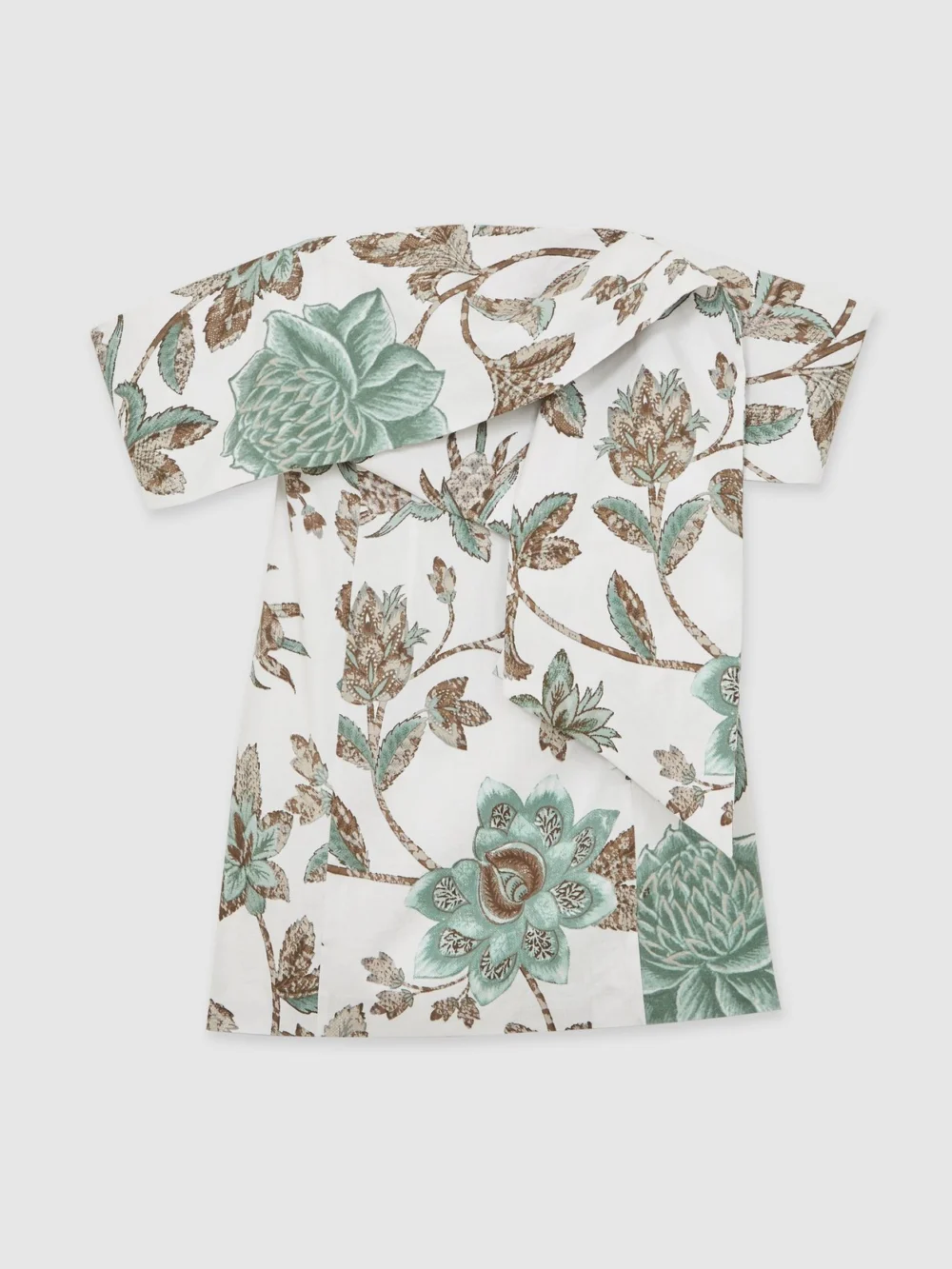 Reiss Cream & Brown Linen Floral Print Sculpted Off-Shoulder Mini Dress, view 2