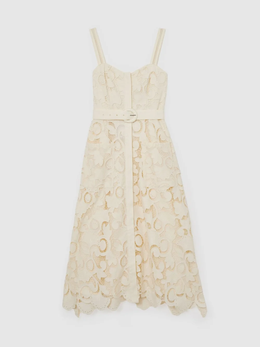 Reiss Cream Cotton-blend Lace Button-front Midi Dress, view 2