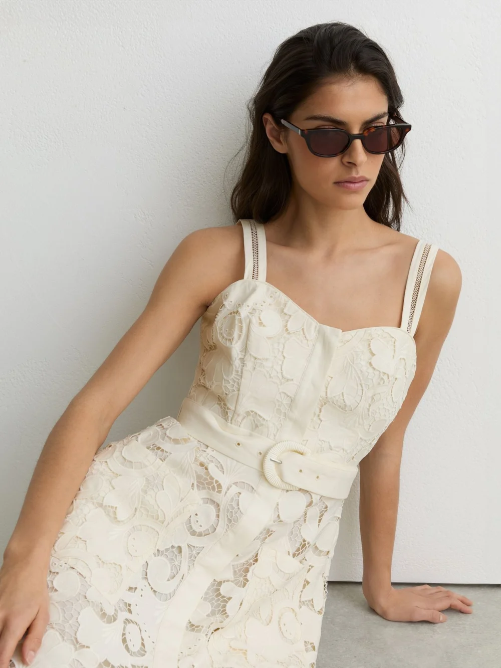 Reiss Cream Cotton-blend Lace Button-front Midi Dress, view 3
