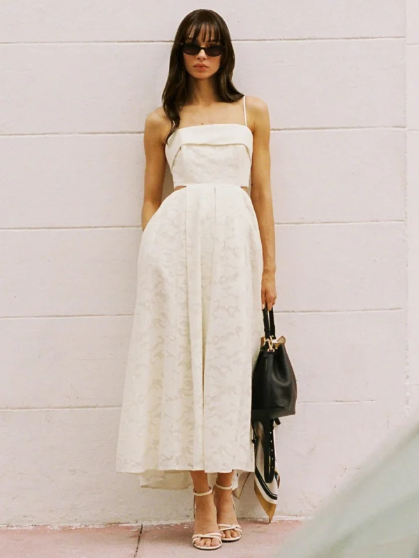Reiss Cream Cotton-blend Lace Cut-out Maxi Dress