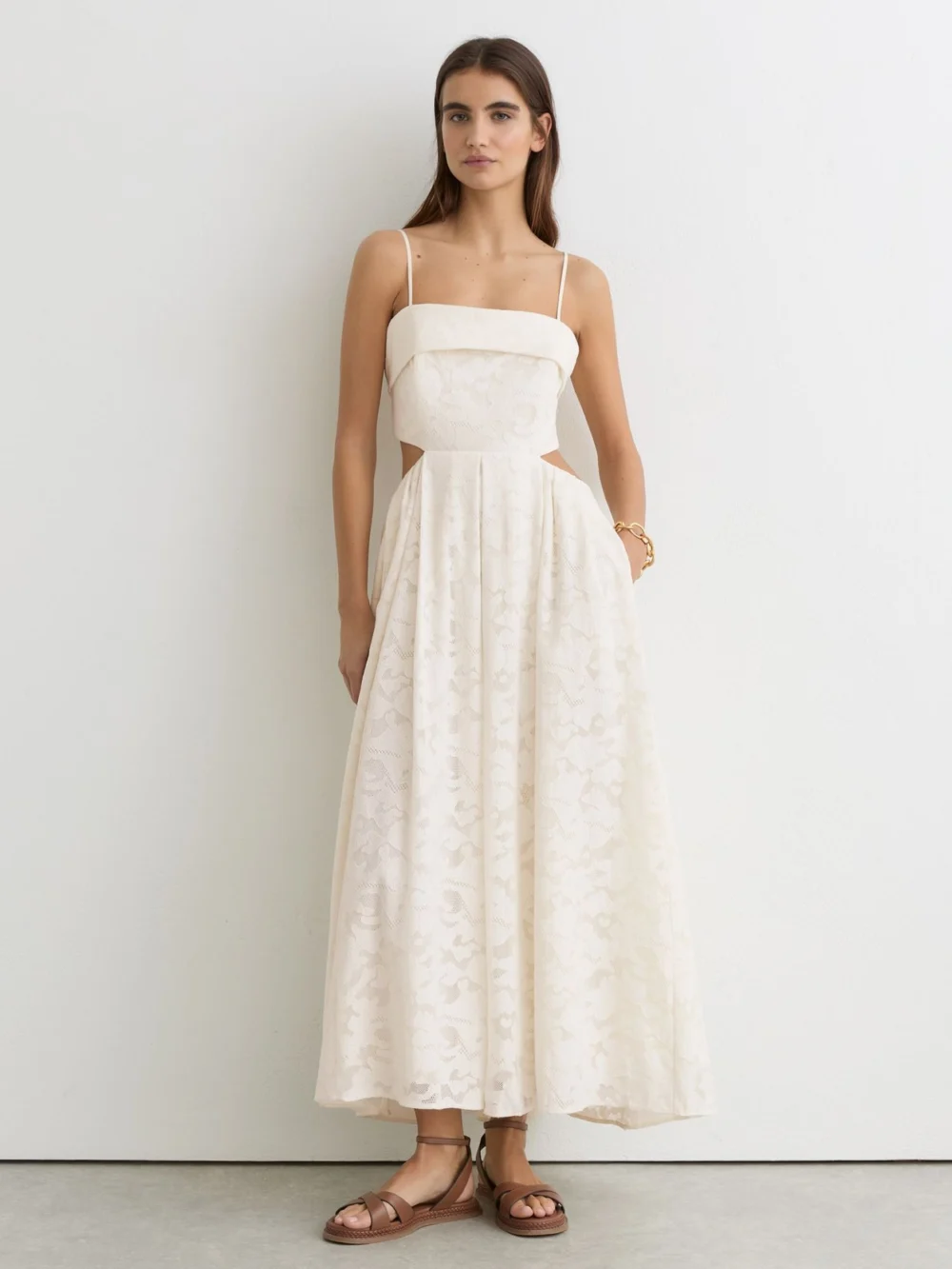 Reiss Cream Cotton-blend Lace Cut-out Maxi Dress, view 3