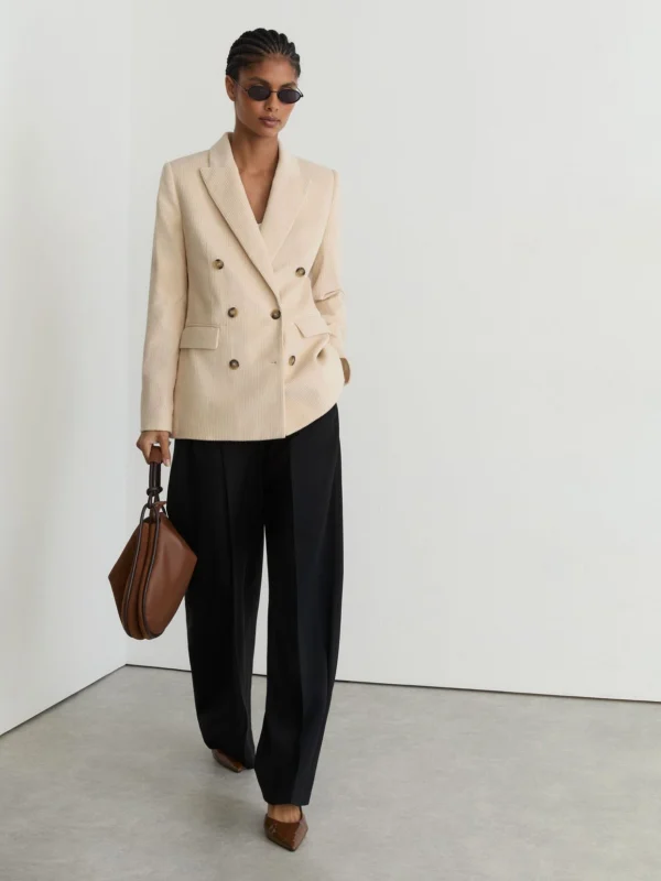 Reiss Cream Cotton Corduroy Double-breasted Blazer