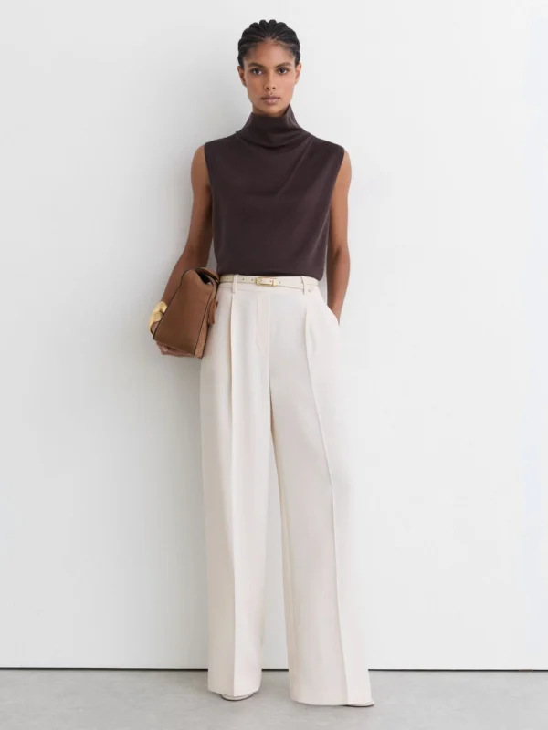 Reiss Cream Elasticated-waist Wide-leg Twill Trousers
