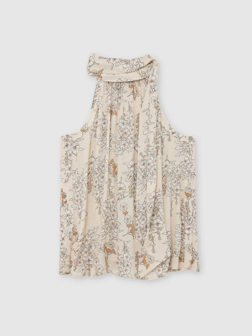 Reiss Cream Floral-print Scarf-neck Top, view 2