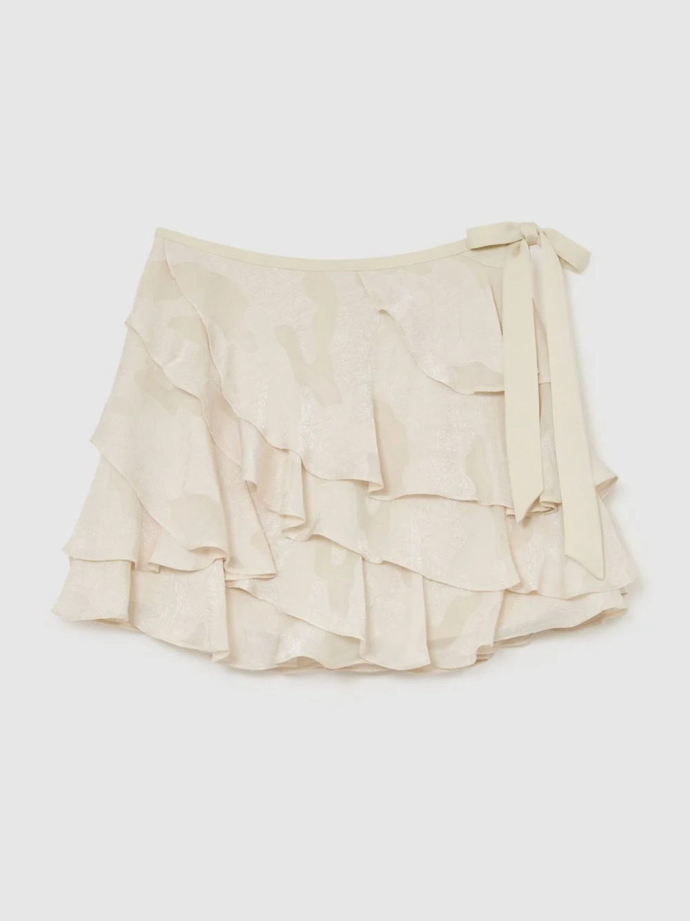Reiss Cream Jacquard Ruffled Mini Skort, view 2