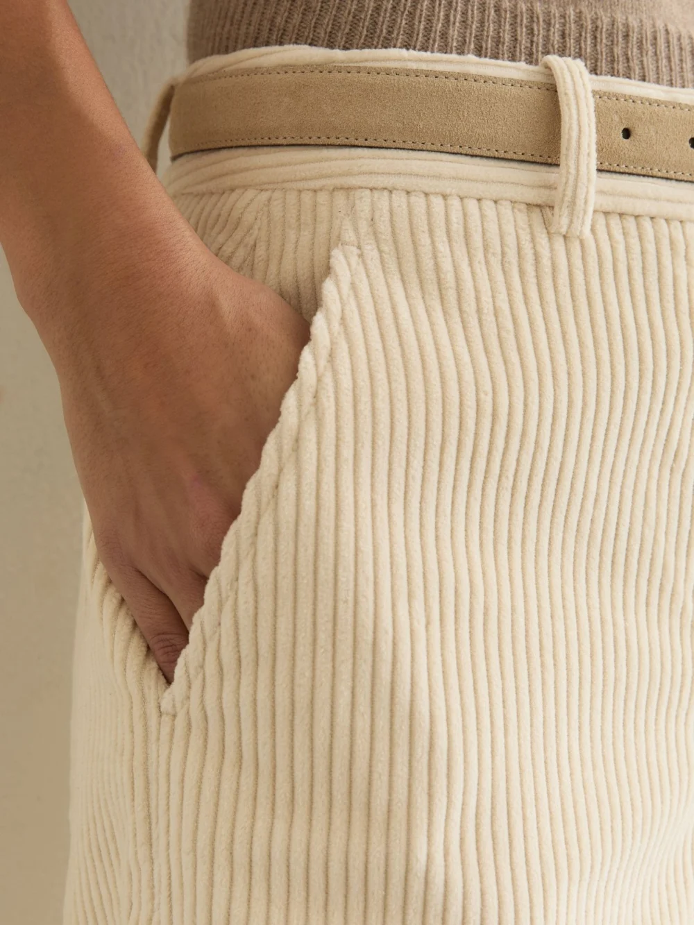 Reiss Cream Petite Cotton Corduroy Wide-leg Trousers, view 3