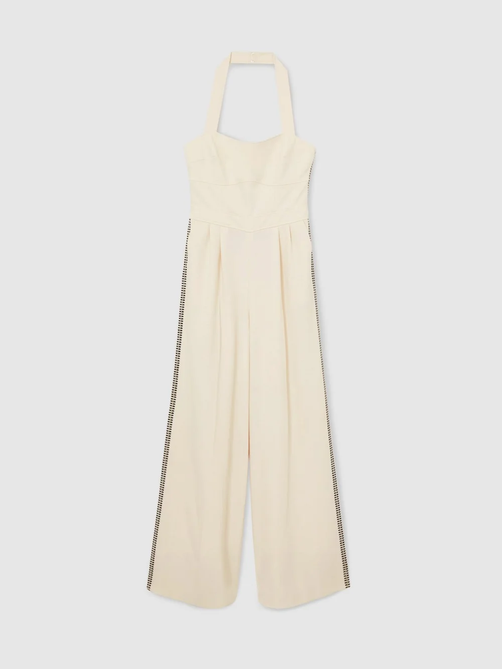 Reiss Cream Petite Embroidery Halterneck Wide-leg Jumpsuit, view 3