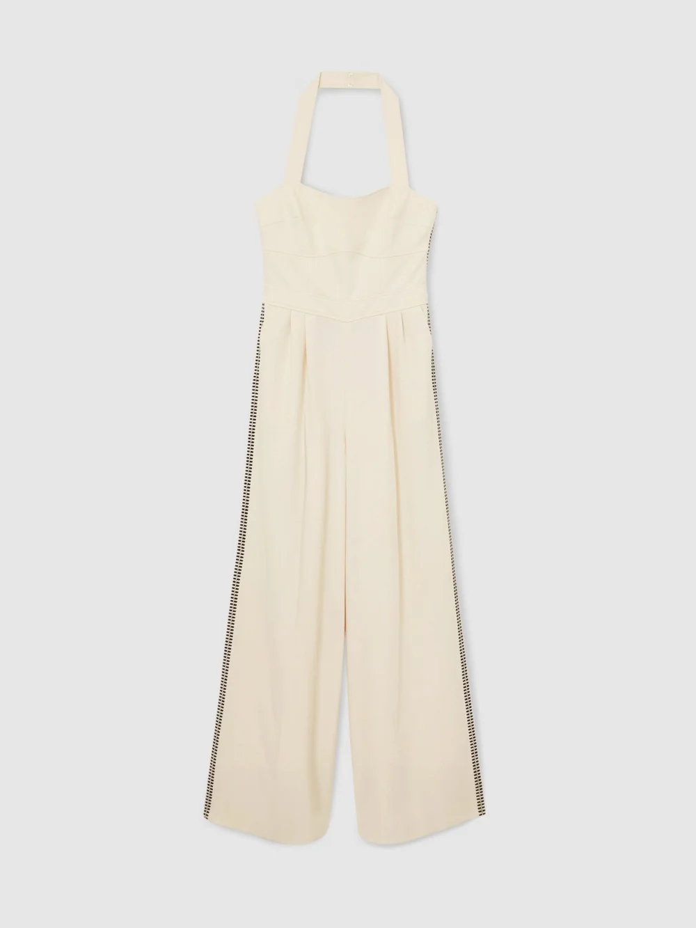Reiss Cream Petite Embroidery Halterneck Wide-leg Jumpsuit, view 5