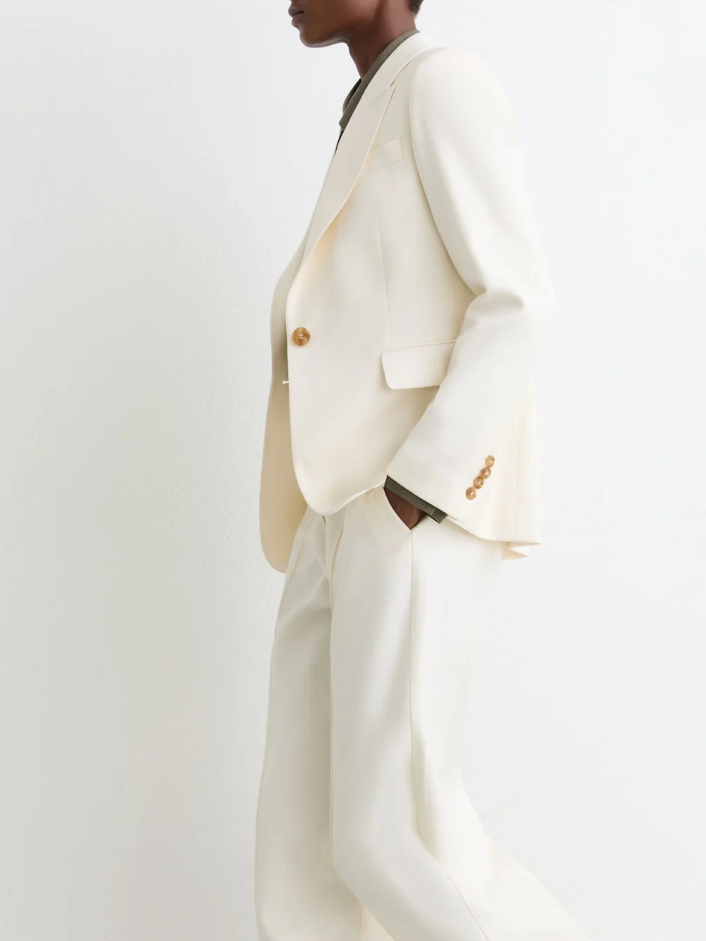 Reiss Cream Petite Single-breasted Tailored Blazer, view 4