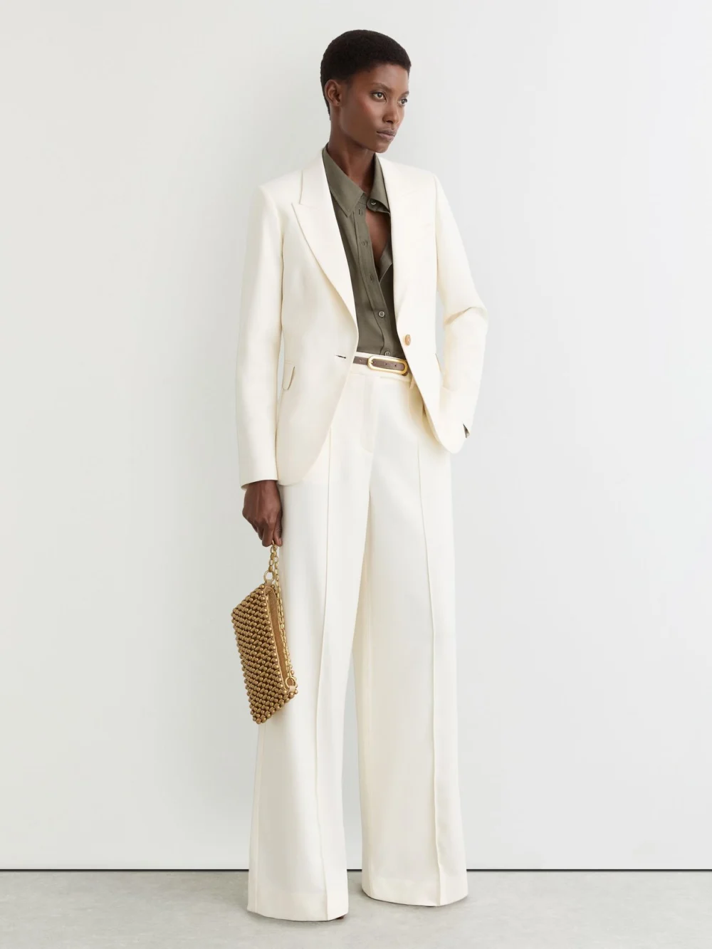 Reiss Cream Petite Single-breasted Tailored Blazer, view 5