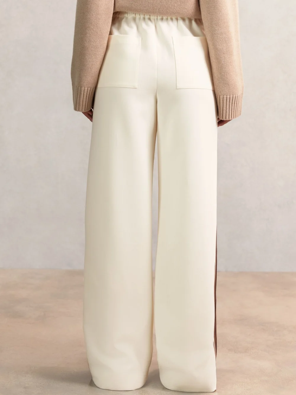 Reiss Cream Side-stripe Wide-leg Trousers, view 4