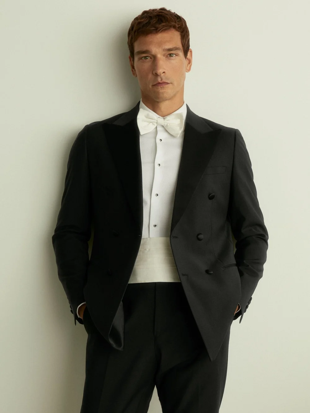 Reiss Cream Silk Cummerbund, view 2