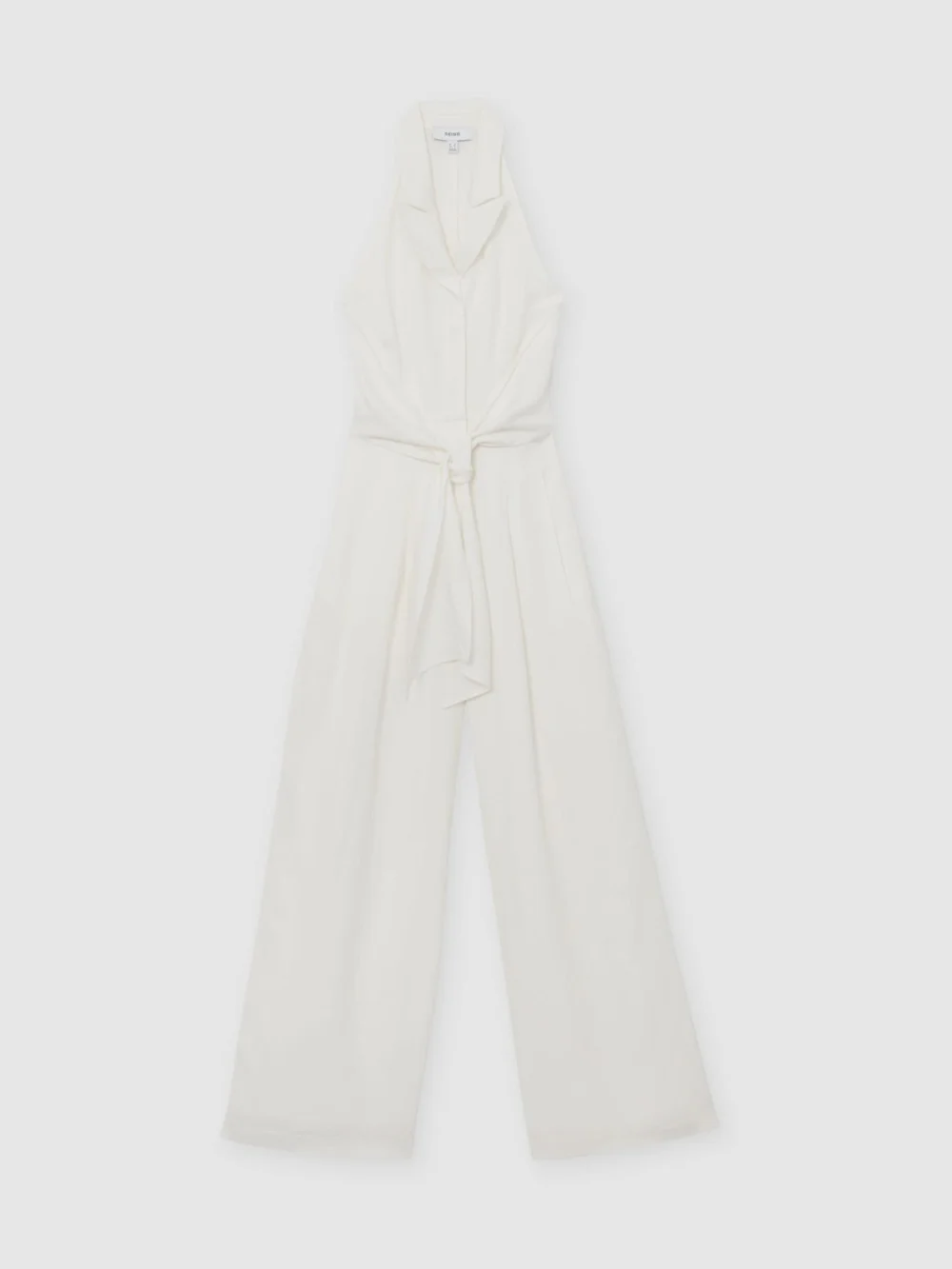 Reiss Cream Tie-front Wide-leg Jumpsuit with Linen, view 6