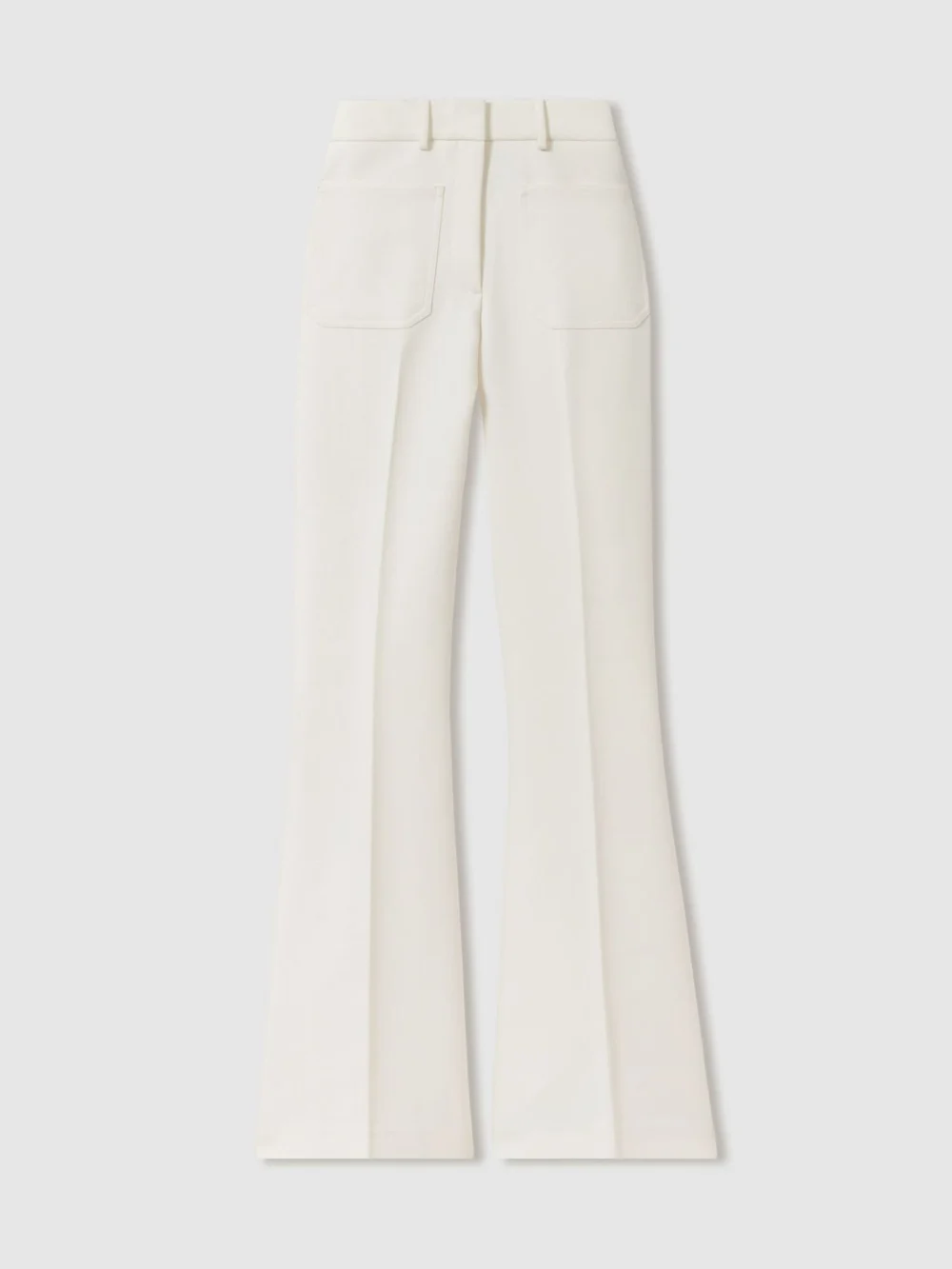 Reiss Cream Twill Patch-pocket Flared Trousers, view 6