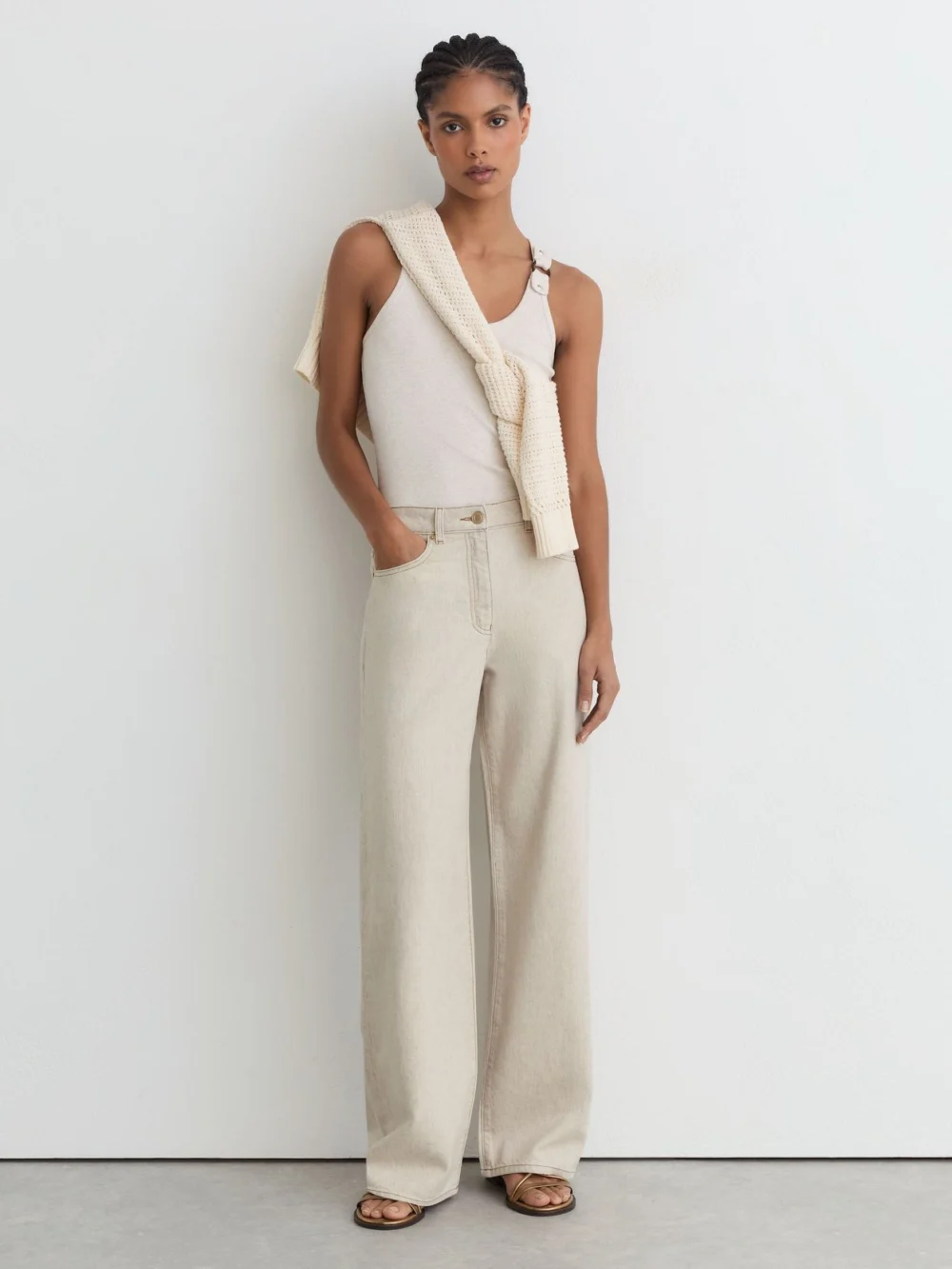 Reiss Cream Wide-leg Jeans with Hemp