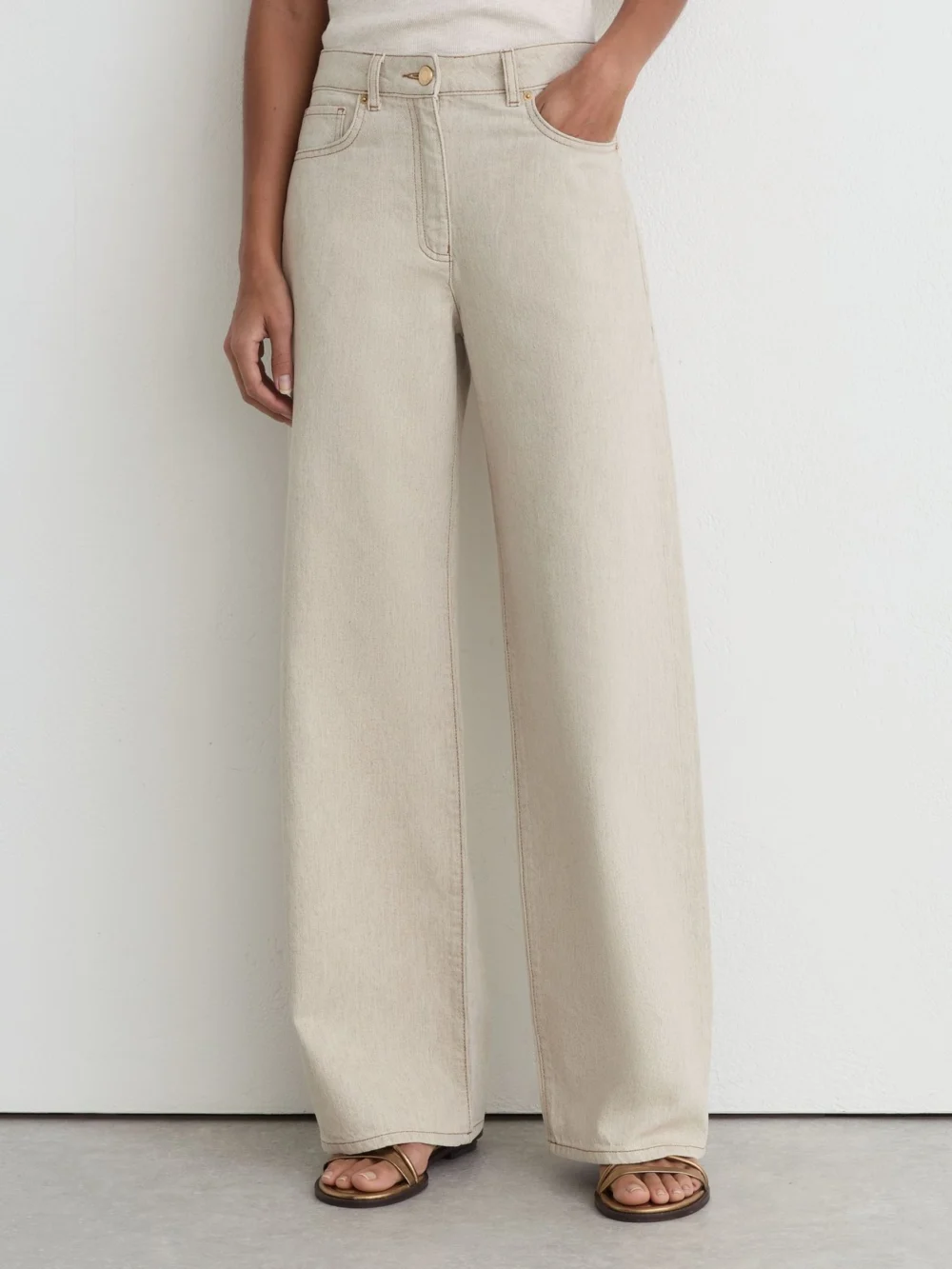 Reiss Cream Wide-leg Jeans with Hemp, view 4